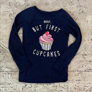 Justice Navy Long Sleeve Tee with Cupcake Graphic